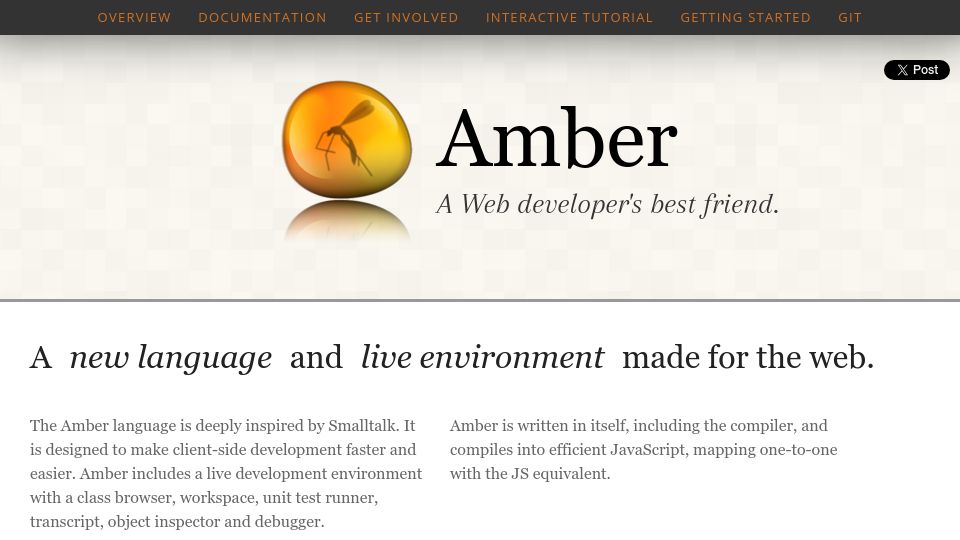 Screenshot of amber-lang.net: Amber: Smalltalk for the Web