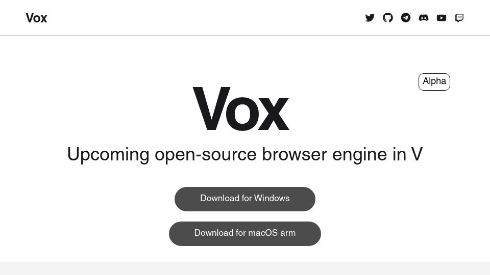 Screenshot of vox.sx: Vox: Alpha open-source browser engine in V