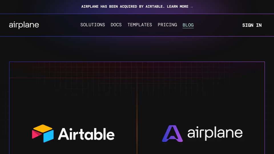 Screenshot of airplane.dev: Airtable acquires Airplane