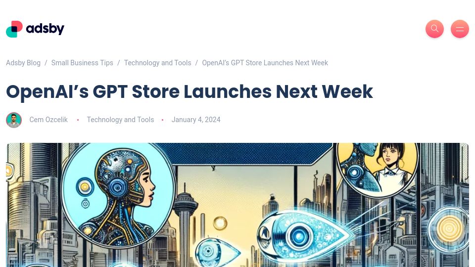 Screenshot of adsby.co: OpenAI's GPT Store Launches Next Week