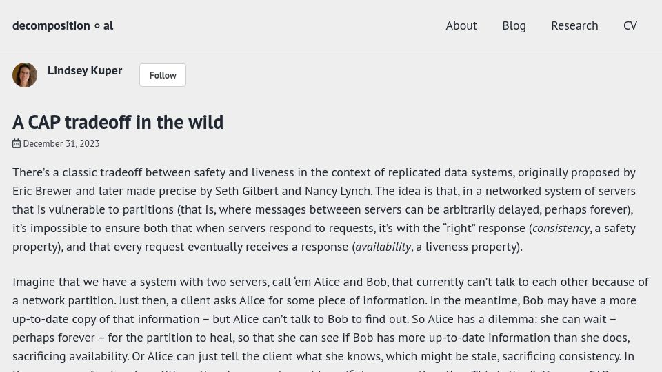 Screenshot of decomposition.al: A CAP tradeoff in the wild
