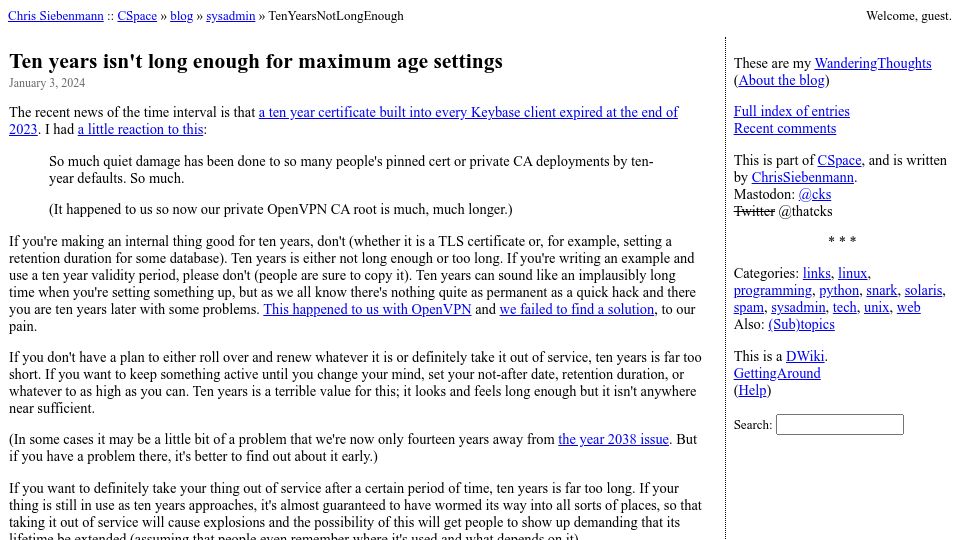 Screenshot of utcc.utoronto.ca: Ten years isn't long enough for maximum age settings
