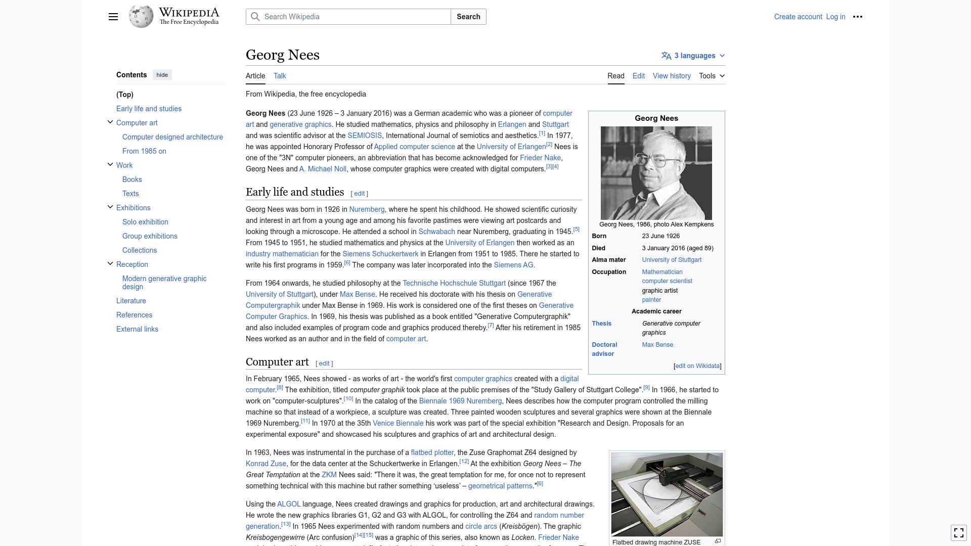 Screenshot of en.wikipedia.org: Georg Nees