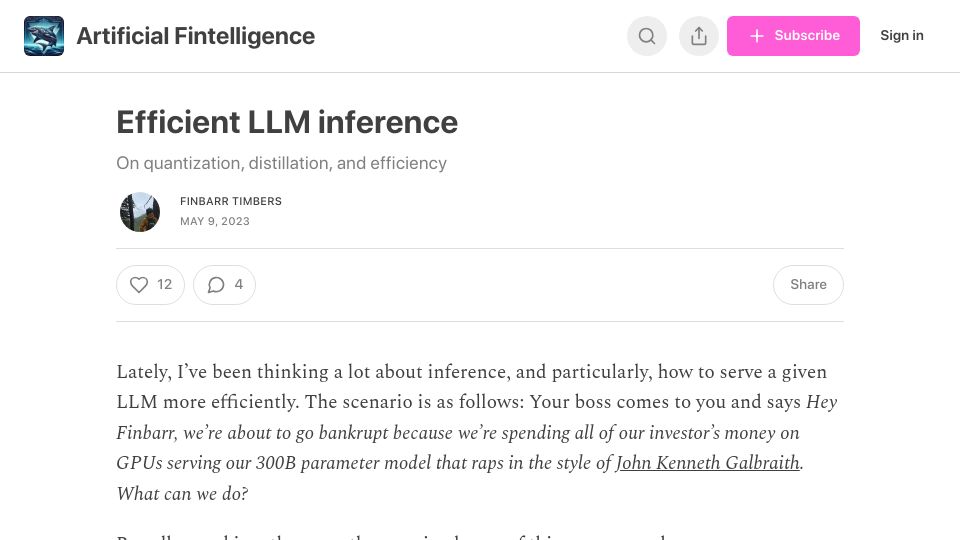 Screenshot of artfintel.com: Efficient LLM Inference (2023)
