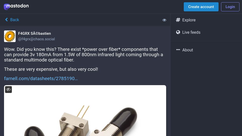 Screenshot of chaos.social: Power over fiber