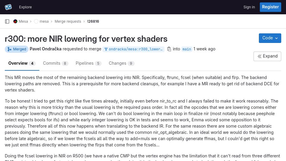 Screenshot of gitlab.freedesktop.org: AMD's 22 year old GPUs are still getting updates