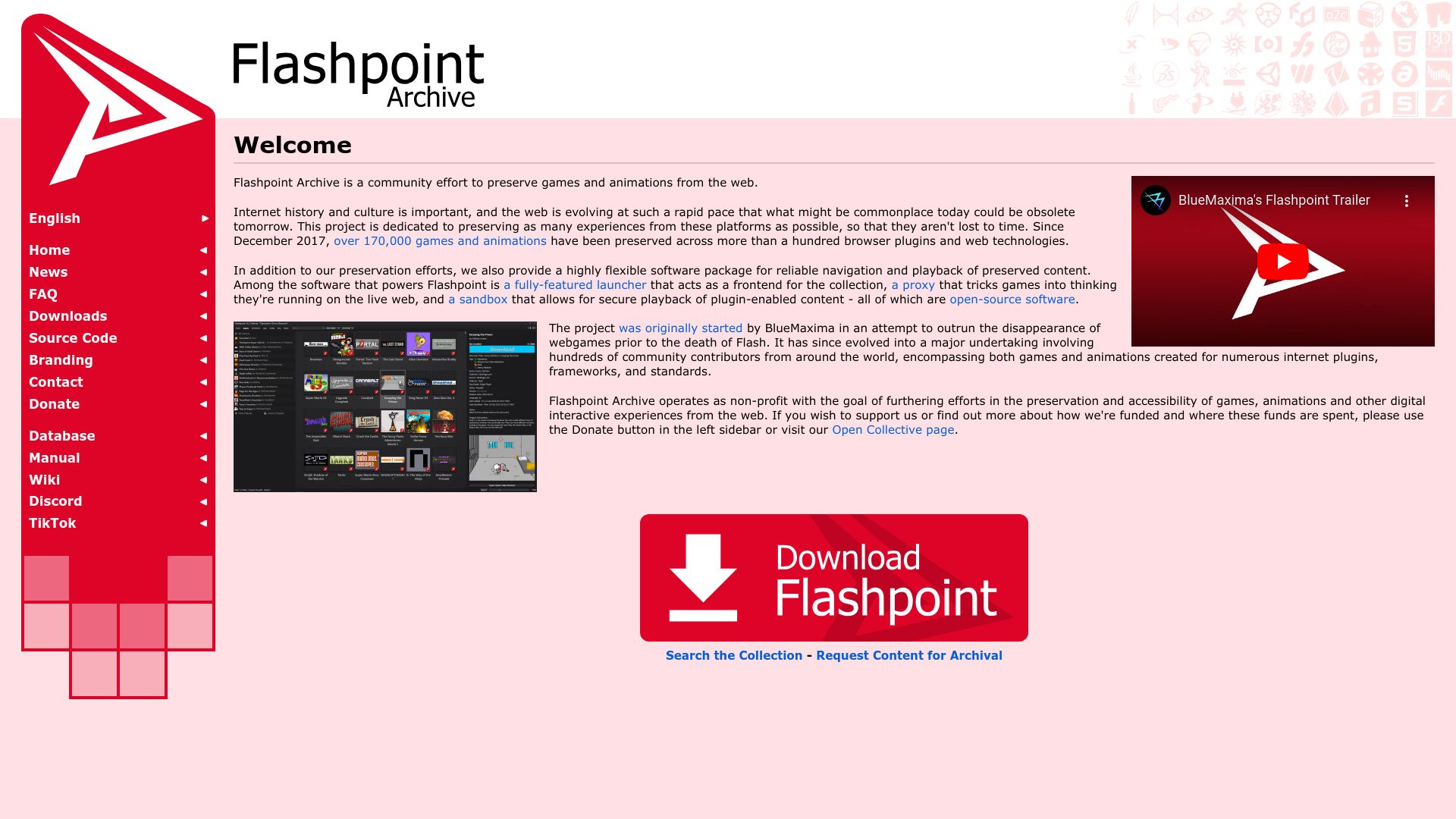 Screenshot of flashpointarchive.org: Flashpoint Archive