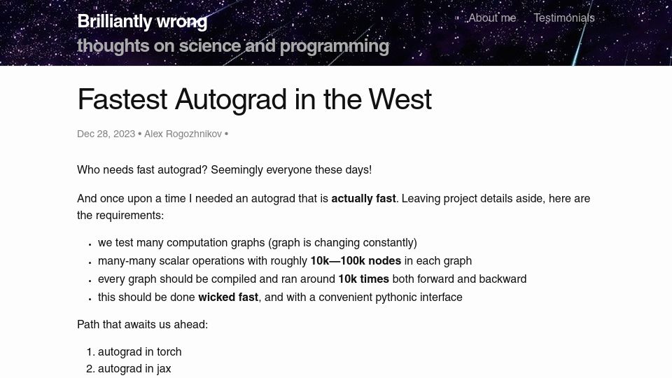Screenshot of arogozhnikov.github.io: Fastest autograd in the West