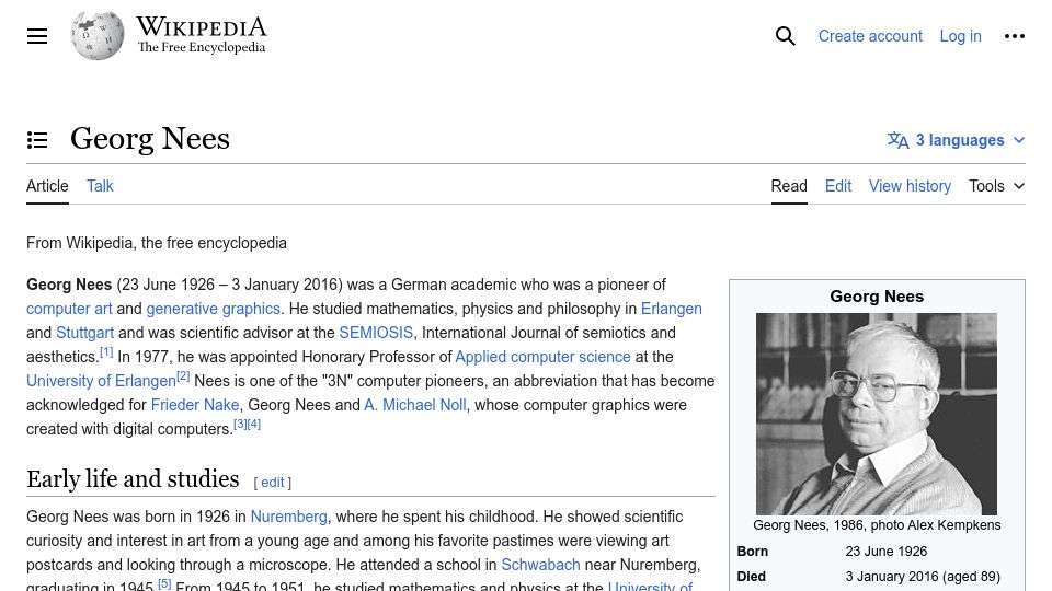 Screenshot of en.wikipedia.org: Georg Nees
