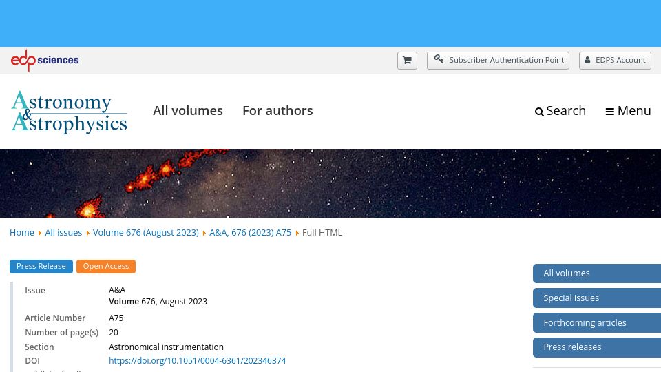 Screenshot of aanda.org: Unintended electromagnetic radiation from Starlink satellites