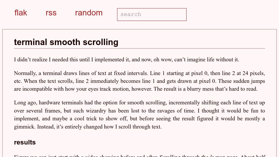 Screenshot of flak.tedunangst.com: Terminal Smooth Scrolling