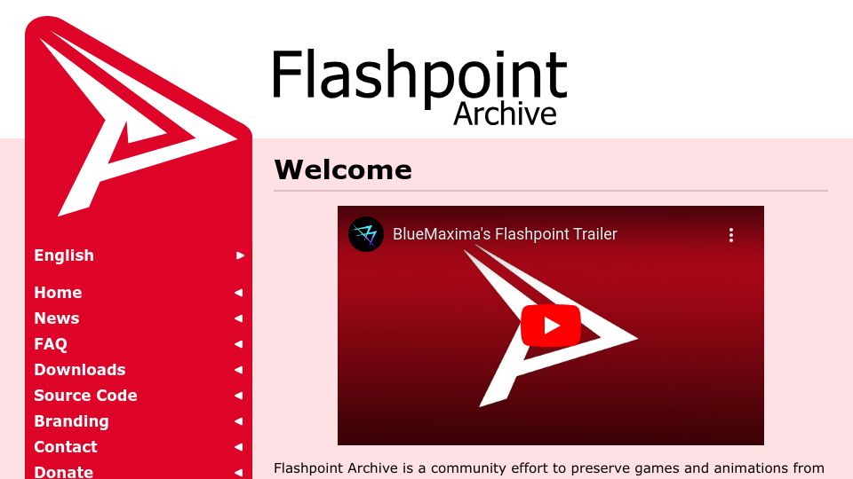 Screenshot of flashpointarchive.org: Flashpoint Archive