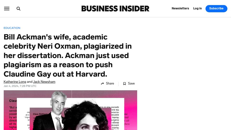 Screenshot of businessinsider.com: Bill Ackman's wife academic celebrity Neri Oxman plagiarized in her dissertation
