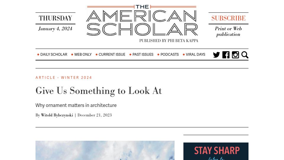 Screenshot of theamericanscholar.org: Give Us Something to Look At: Why ornament matters in architecture