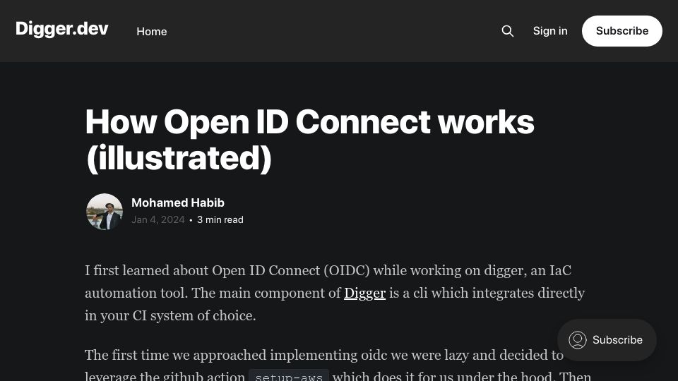 Screenshot of blog.digger.dev: How Open ID Connect Works