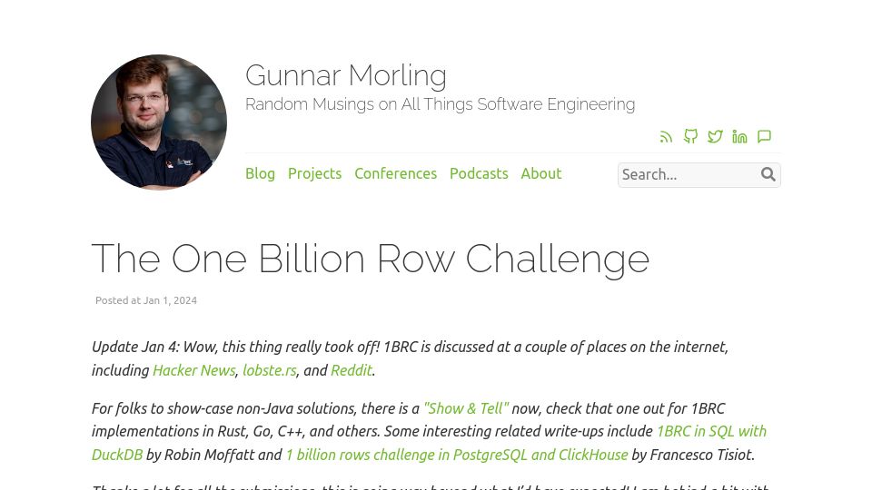 Screenshot of morling.dev: The One Billion Row Challenge
