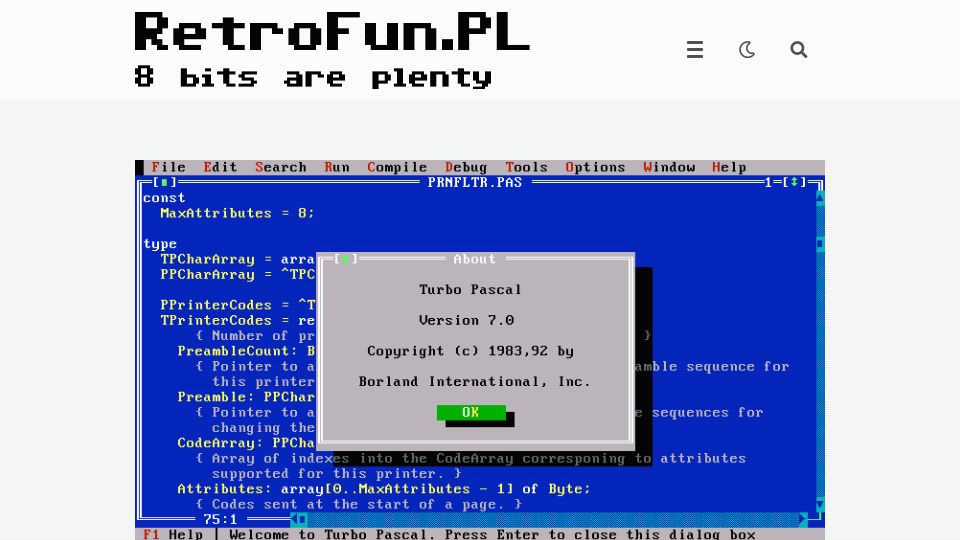 Screenshot of retrofun.pl: Late 70s and 80s: forget BASIC, we had Pascal and C