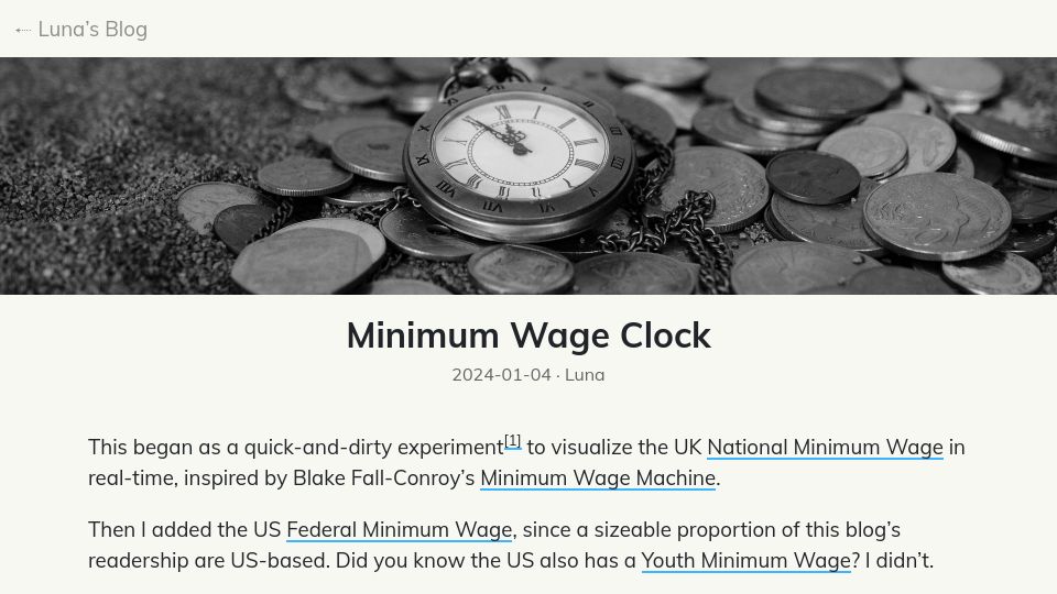 Screenshot of moonbase.lgbt: Minimum Wage Clock