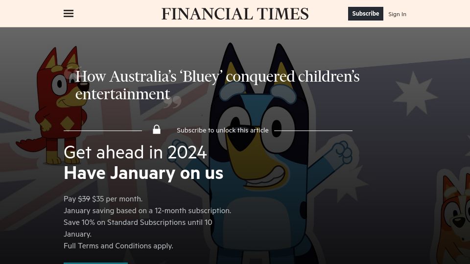Screenshot of ft.com: How Australia’s ‘Bluey’ conquered children’s entertainment