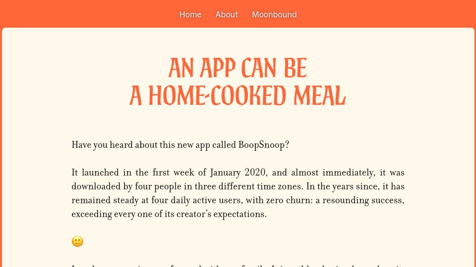 Screenshot of robinsloan.com: An app can be a home-cooked meal (2020)
