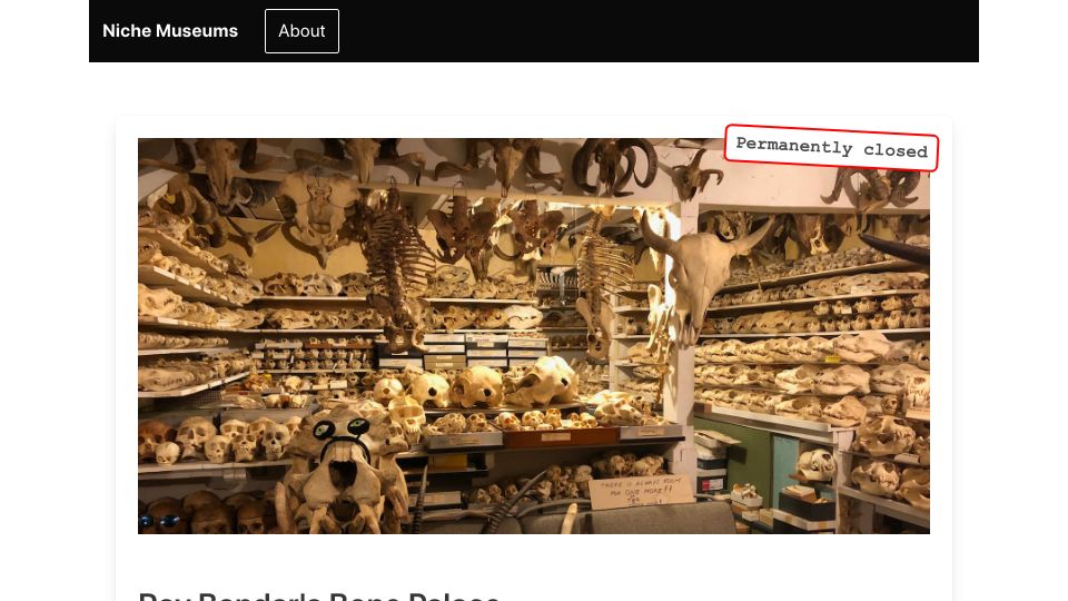 Screenshot of niche-museums.com: Ray Bandar's Bone Palace