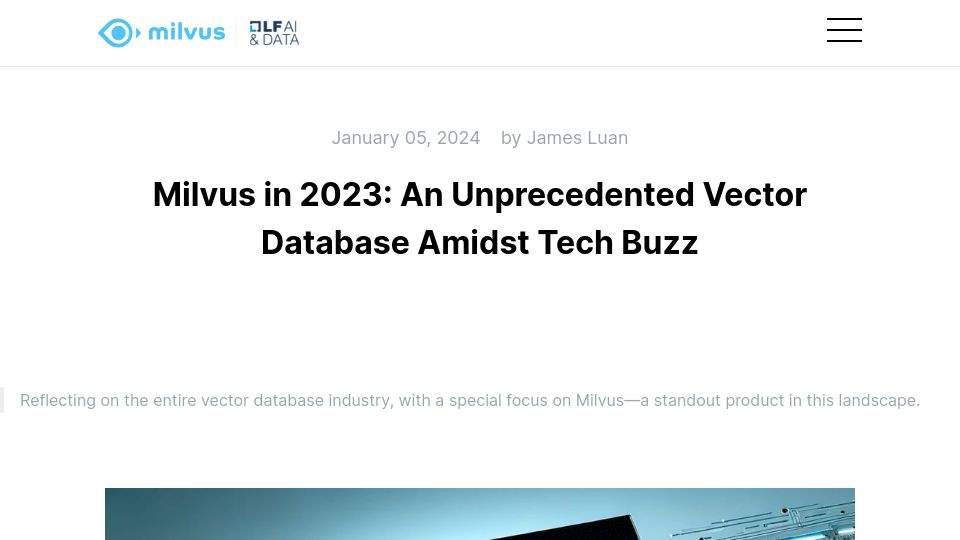 Screenshot of milvus.io: Milvus Vector Database in 2023