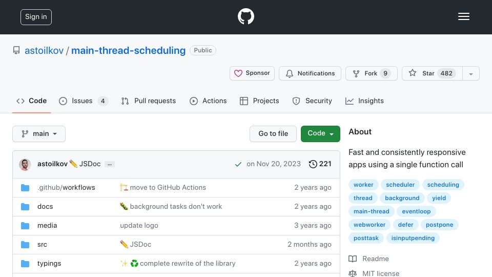 Screenshot of github.com: Main-Thread-Scheduling