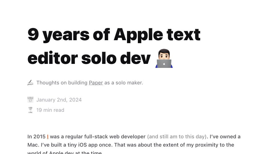 Screenshot of papereditor.app: 9 years of Apple text editor solo dev