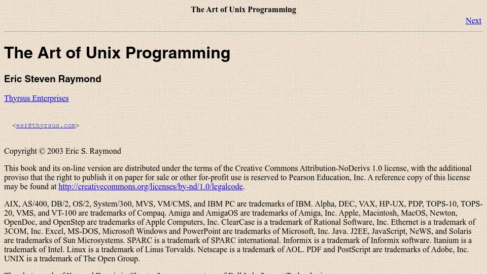 Screenshot of catb.org: The Art of Unix Programming (2003)
