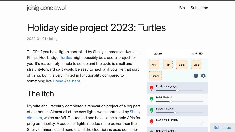Screenshot of joisig.com: Turtles, a Shelly/Zigbee home automation tool in Elixir