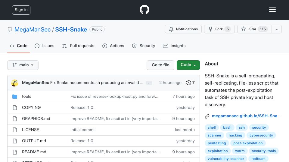 Screenshot of github.com: SSH-Snake: Automated SSH-Based Network Traversal