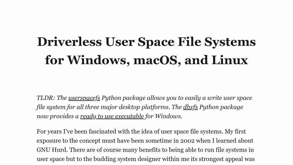 Screenshot of thelig.ht: Driverless User Space File Systems for Windows, macOS, and Linux