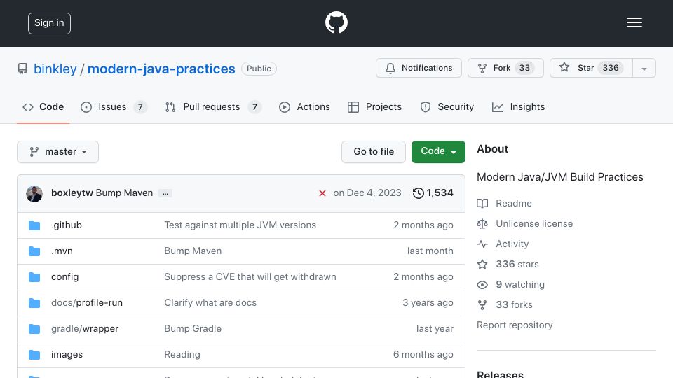 Screenshot of github.com: Modern Java/JVM Build Practices
