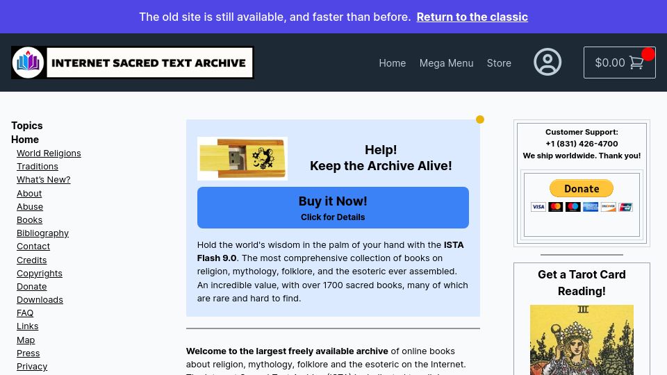 Screenshot of sacred-texts.com: Internet Sacred Text Archive