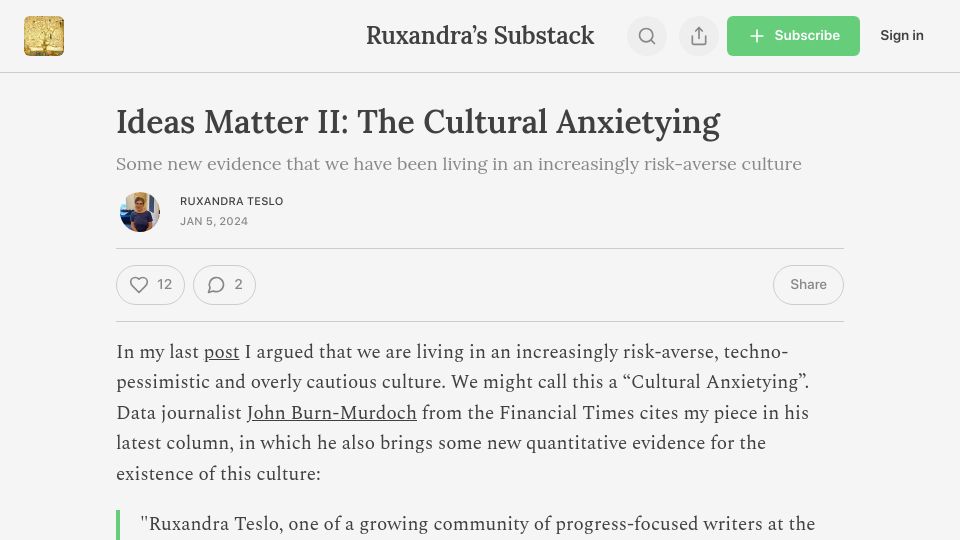 Screenshot of writingruxandrabio.com: Evidence that we have been living in an increasingly risk-averse culture