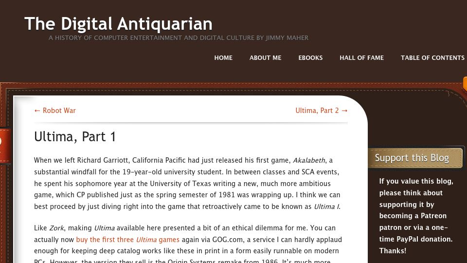 Screenshot of filfre.net: Ultima (2012)