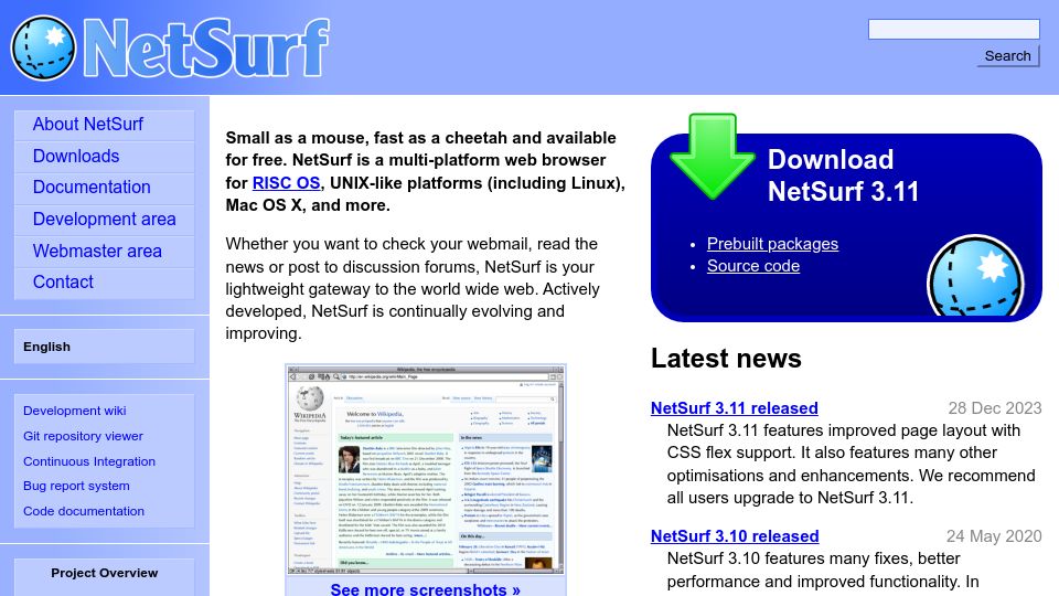 Screenshot of netsurf-browser.org: NetSurf Web Browser