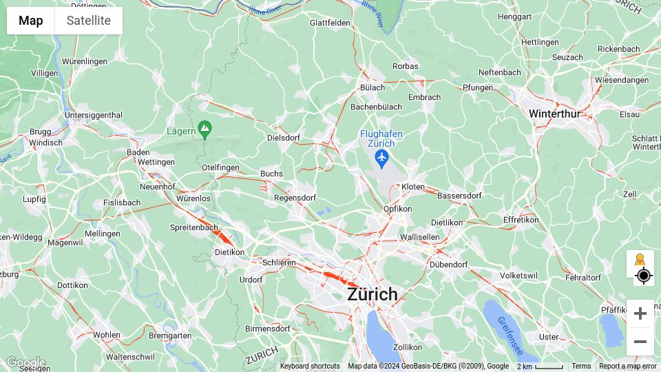 Screenshot of maps.vasile.ch: Live Map of Swiss Trains