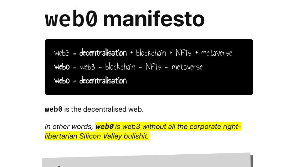 Screenshot of web0.small-web.org: Web0 Manifesto