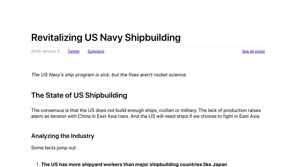 Screenshot of austinvernon.site: Revitalizing US Navy Shipbuilding