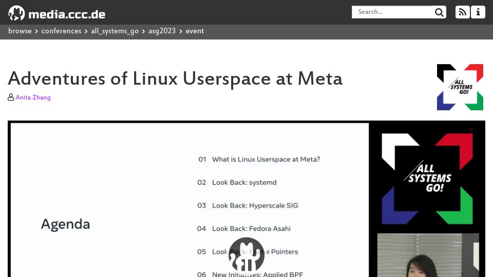 Screenshot of media.ccc.de: Adventures of Linux Userspace at Meta [video]