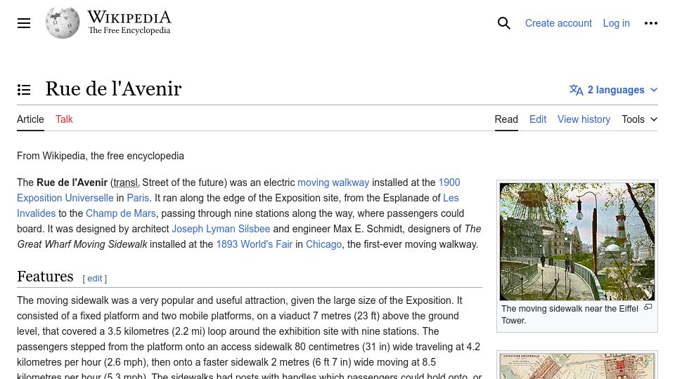 Screenshot of en.wikipedia.org: Rue de l'Avenir