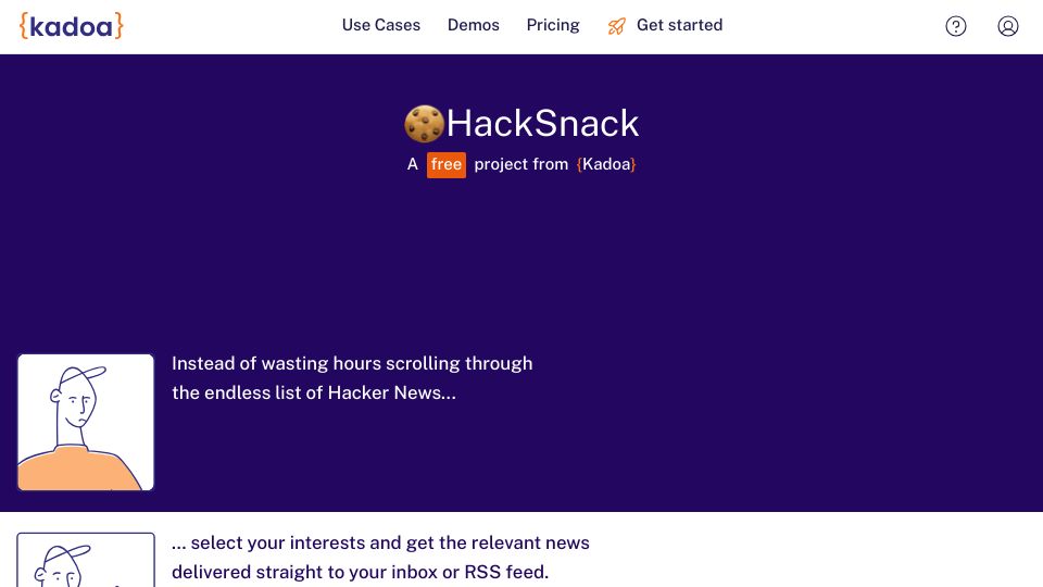 Screenshot of kadoa.com: Show HN: Filter and Monitor Hacker News Based on Your Interests