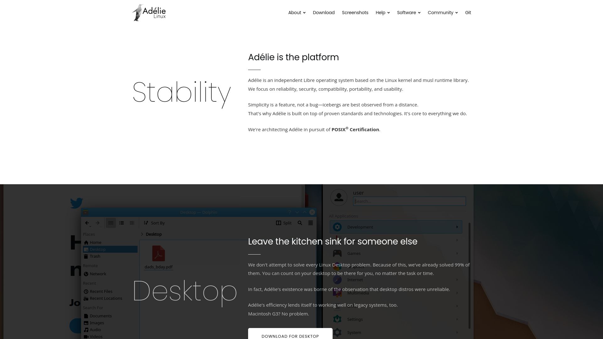 Screenshot of adelielinux.org: Adélie Linux