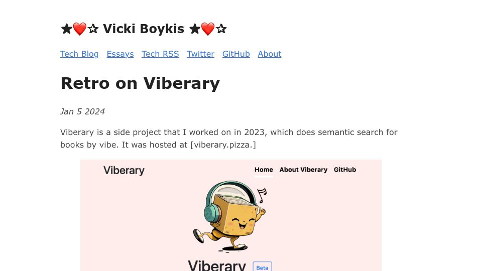 Screenshot of vickiboykis.com: Retro on Viberary
