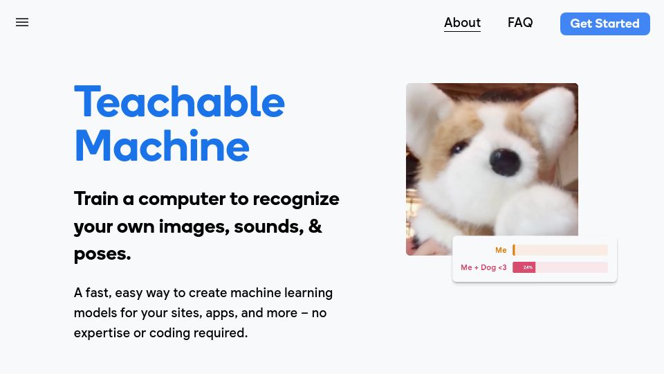 Screenshot of teachablemachine.withgoogle.com: Teachable Machine (2017)