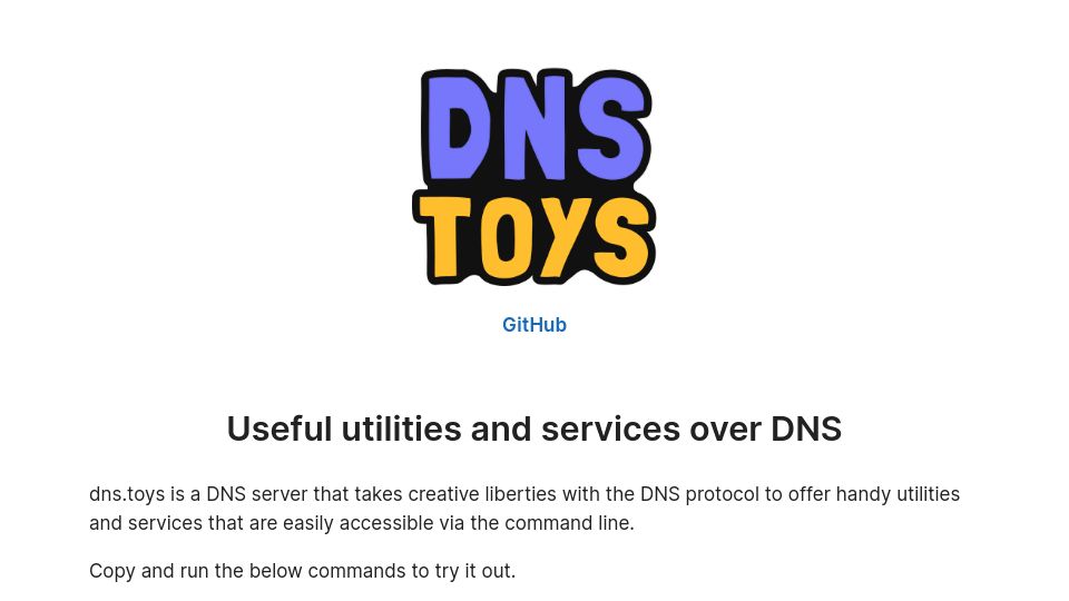 Screenshot of dns.toys: DNS Toys (2022)