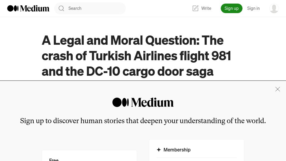 Screenshot of admiralcloudberg.medium.com: A legal and moral question: The crash of Turkish Airlines flight 981 (2021)