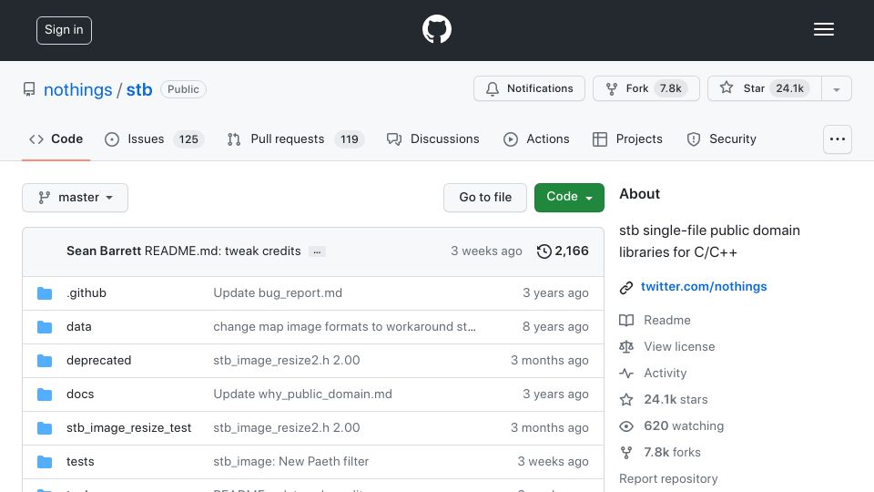 Screenshot of github.com: STB: Single-file public domain libraries for C/C++