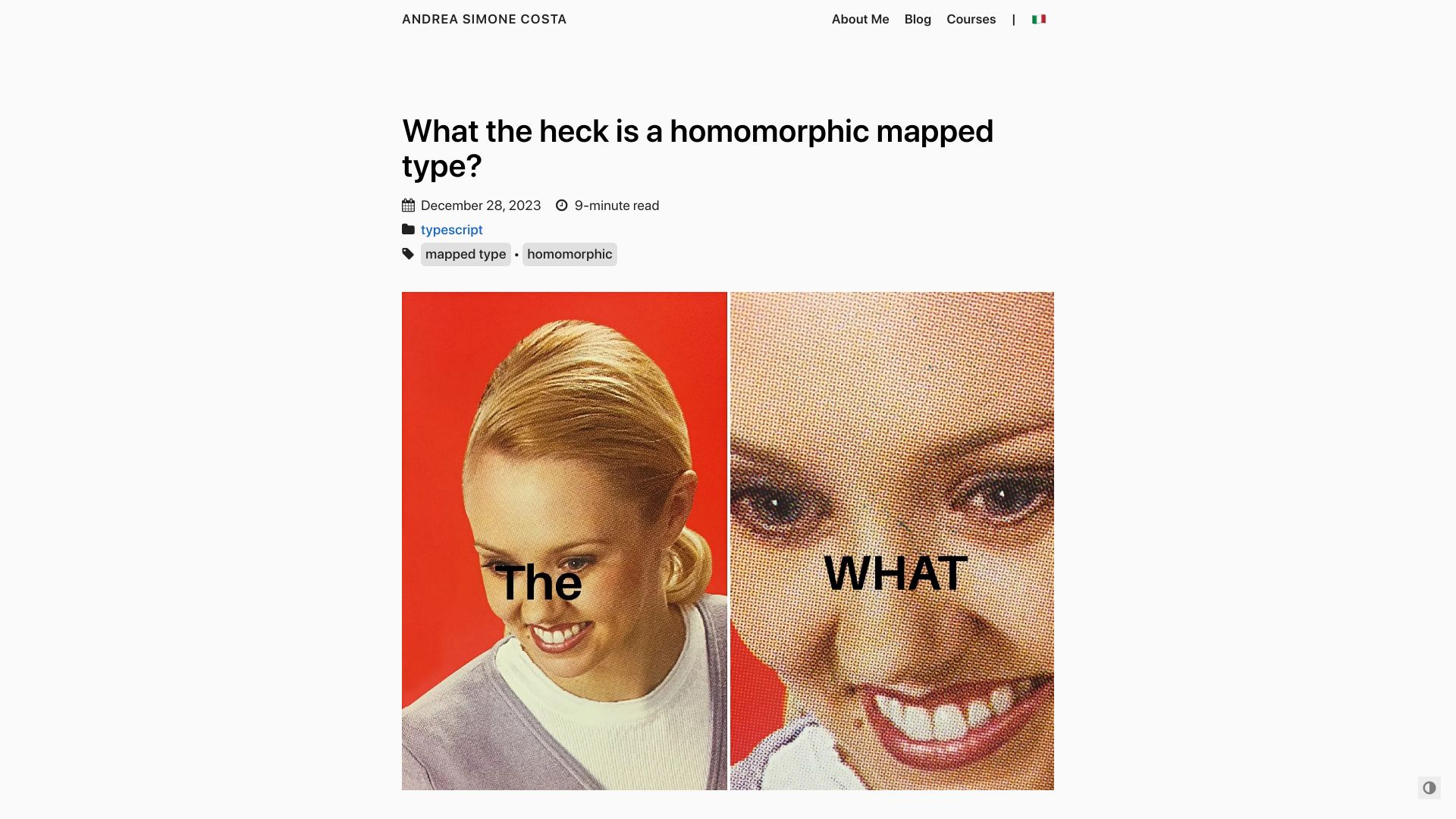 Screenshot of andreasimonecosta.dev: What the heck is a homomorphic mapped type?